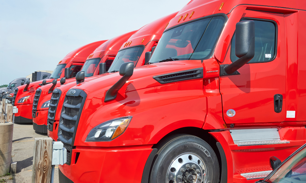 A fleet of trucks parked